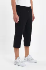 Short bermuda noir pour homme, longueur genou, style capri, avec poches zippées et taille élastique ajustable MTLCE94