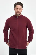 Gilet bordeaux pour homme, doublure intérieure zippée en coton, col montant et poches latérales