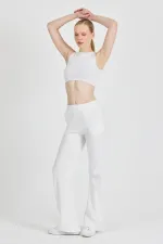 Off-white ribbed wide-leg corset high-waisted women's sweatpants with pockets