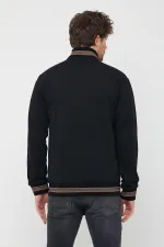 Erkek Siyah Regular Fit Dik Yaka Fermuarlı Uzun Kollu Hırka