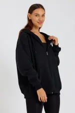 Gilet polaire zippé à capuche avec poche kangourou pour femme