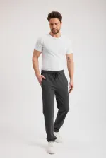 Antrasit Erkek Fermuarlı Cepli Nakış Detaylı Düz Paça Rahat Kesim Günlük Eşofman Altı