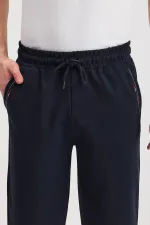 Men's Navy Blue Bermuda Knee-Length Capri Shorts with Side Pockets and Adjustable Elastic Waistband MTLCE108