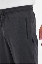 Erkek Cepleri Fermuarlı Antrasit Bermuda Diz Altı Kapri Beli Ayarlanabilir Lastikli Uzun Şort 