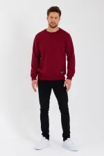 Bisiklet Yaka Etiket Detayı İçi Pamuklu Erkek Sweatshirt