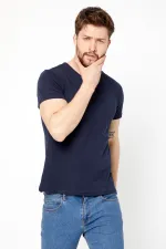 Erkek Pamuklu Kısa Kollu V Yaka T-shirt