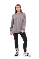 Kahve Kadın Pamuklu Oversize Basic Bisiklet Yaka Sweatshirt