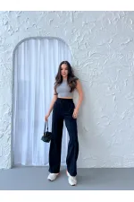 Lot de 3 pantalons de survêtement décontractés de saison pour femmes, à jambes larges et taille haute, coloris noir, bleu marine et anthracite