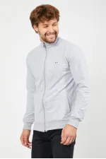 Gilet gris à manches longues et fermeture éclair pour homme