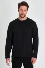 Erkek Siyah Çift Bisiklet Yaka Standart Rahat Kesim Sweatshirt MTLCE68-SİYAH