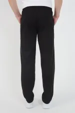 Siyah Erkek Fermuar Cep Nakış Detaylı Düz Paça Rahat Kesim Eşofman Altı MTLCO05