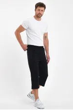 Short bermuda noir pour homme, longueur genou, style capri, avec poches zippées et taille élastique ajustable MTLCE94