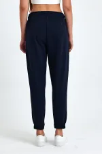 Lacivert Pamuklu Paçası Lastikli Rahat Kalın Jogger Cepli Kadın Eşofman Altı