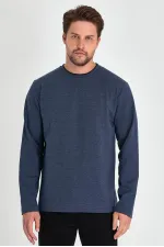 Sweat-shirt homme indigo à col rond double, coupe décontractée standard