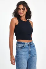 Débardeur basique à bretelles côtelées bleu marine pour femme