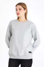 Women's Gray Color Basic Crew Neck Sweatshirt