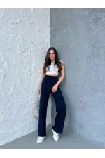 Women's Seasonal Casual Wide Leg High Waist Navy Blue Sweatpants