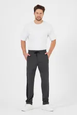 Erkek Antrasit Standart Fit Normal Kesim Düz Paça Cep Fermuarlı Rahat Jogger Eşofman Altı