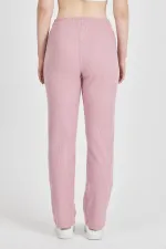 Pantalon de survêtement rose fuchsia côtelé à jambes larges et taille haute pour femme
