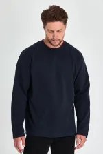 Sweat-shirt homme bleu marine à col rond double, coupe standard décontractée MTLCE68-BLEU NAVY