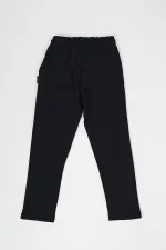Ensemble de 4 pantalons de survêtement pour filles en coton épais, coloris noir, marine, anthracite et gris, avec taille et chevilles élastiques et poches MTLCB99