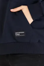 Kadın Lacivert Renk Kapüşonlu Basic Örme Sweatshirt