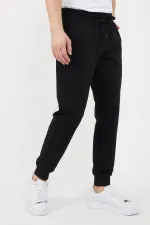 Erkek Regular Fit Rahat Kesim Beli Bağcıklı Jogger Cepli Lastikli Paça Siyah Eşofman Altı