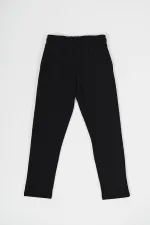 Pantalon de survêtement noir en coton épais avec taille élastique et poches latérales pour garçons de 5 à 12 ans 