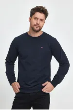 Erkek Lacivert Bisiklet Yaka Nakış Detaylı  Regular Fit Sweatshirt