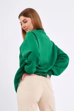 Sweat-shirt basique oversize en coton vert pour femme, col rond.