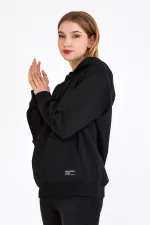 Women's Black Hooded Basic Knitted Sweatshirt