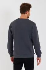 Bisiklet Yaka Etiket Detayı İçi Pamuklu Erkek Sweatshirt