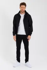 Gilet à capuche zippé noir métallisé pour homme avec poche kangourou et doublure en coton