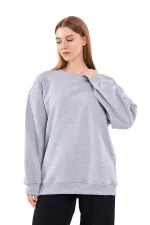 Sweat-shirt basique oversize en coton gris pour femme, col rond.