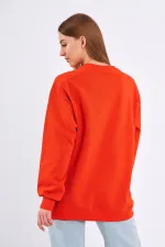 Sweat-shirt basique oversize en coton orange pour femme, col rond.