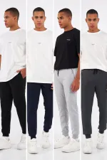 Sİyah-Lacivert-Gri-Antrasit Erkek Paçası Lastikli 4'lü Eşofman Altı