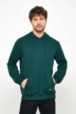 Dark Green Men's Hooded Sweatshirt with Kangaroo Pocket 