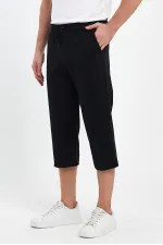 Short bermuda noir pour homme, longueur genou, style capri, avec poches latérales et taille élastique ajustable MTLCE74