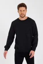 Crew Neck Sweatshirt with Label Detail and Cotton Lining for Men.