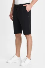 Erkek Siyah Şort - Yan Cepli Beli Lastikli Regular Fit Rahat Kesim