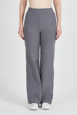 Füme Fitilli Geniş Paça Kaşkorse Yüksek Bel Cepli Kadın Eşofman Altı