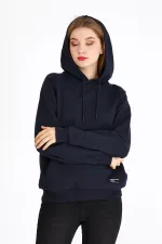 Kadın Lacivert Renk Kapüşonlu Basic Örme Sweatshirt