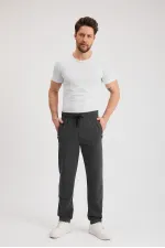 Antrasit Erkek Fermuarlı Cepli Nakış Detaylı Düz Paça Rahat Kesim Günlük Eşofman Altı