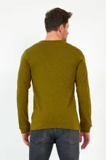 Haki Unisex Regular Fit Bisiklet Yaka Uzun Kollu  Şeritli Sweat MTLC0-H1