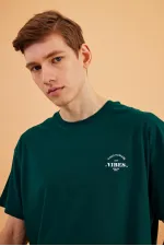 T-shirt oversize homme Leo 100 % coton, col rond, imprimé, modèle basique MTLCE77