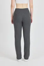 Füme Fitilli Geniş Paça Pamuklu İnce Yüksek Bel Kadın Eşofman Altı