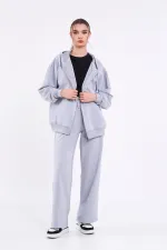 Ensemble de survêtement gris pour femme, coupe classique, taille élastique, capuche, oversize, saisonnier (haut et bas)