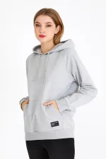 Women's Gray Color Hooded Basic Knitted Sweatshirt