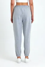 Kadın Gri Pamuklu Kalın Paçası Lastikli Yüksek Bel Rahat Jogger Eşofman Altı