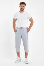 Erkek Cepleri Fermuarlı Gri Bermuda Diz Altı Kapri Beli Ayarlanabilir Lastikli Uzun Şort